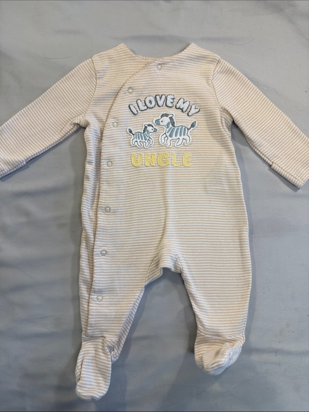 Marks & Spencer Beige Striped 'I Love My Uncle' Baby One-Piece